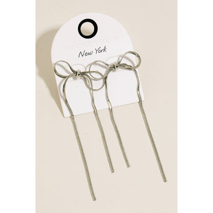Long Metallic Ribbon Bow Stud Earrings: GD
