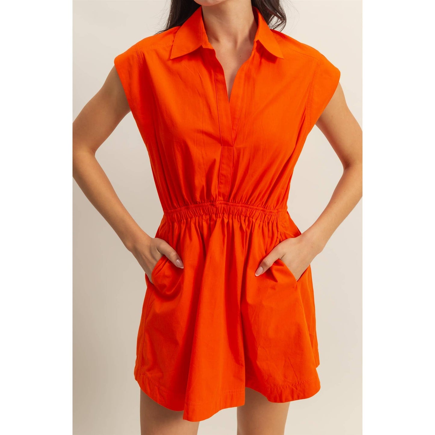 DZ25C151-Flirty Collared Mini Dress: TOMATO / S-M-L(2-2-2)