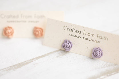 Embossed Floral Studs: Rose - Dusty Lavendar