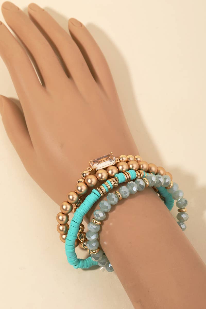 Assorted Ball Beaded Stackable Bracelet Set: HPINK