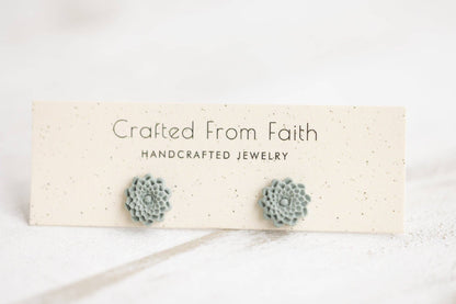 Embossed Floral Studs: Dried Sage