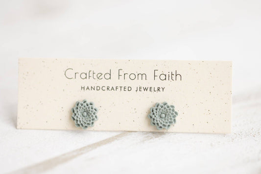 Embossed Floral Studs: Dried Sage