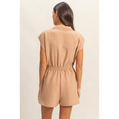 DZ25C253-Collared Romper with Buttonless Placket: BLACK / S-M-L(2-2-2)