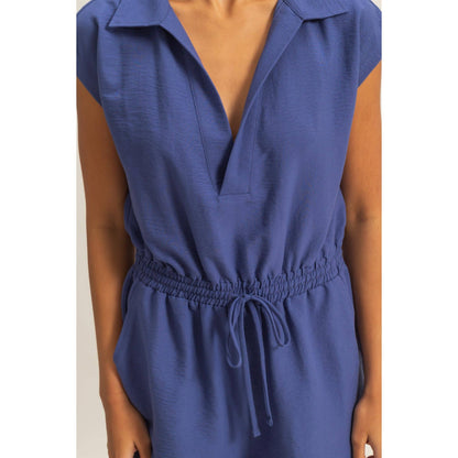 DZ25C253-Collared Romper with Buttonless Placket: BLACK / S-M-L(2-2-2)