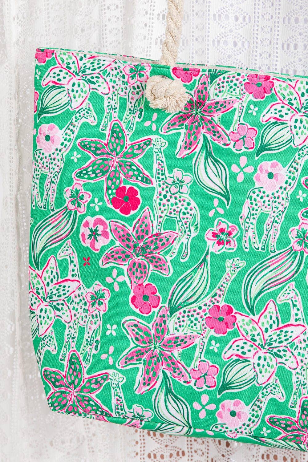 MB0311 Flower Print Rope Strap Tote Bag