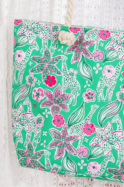 MB0311 Flower Print Rope Strap Tote Bag