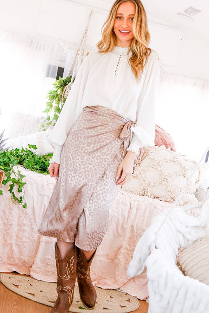 Jacquard Leopard Print Wrap Midi Skirt VS30900A: Mocha / M