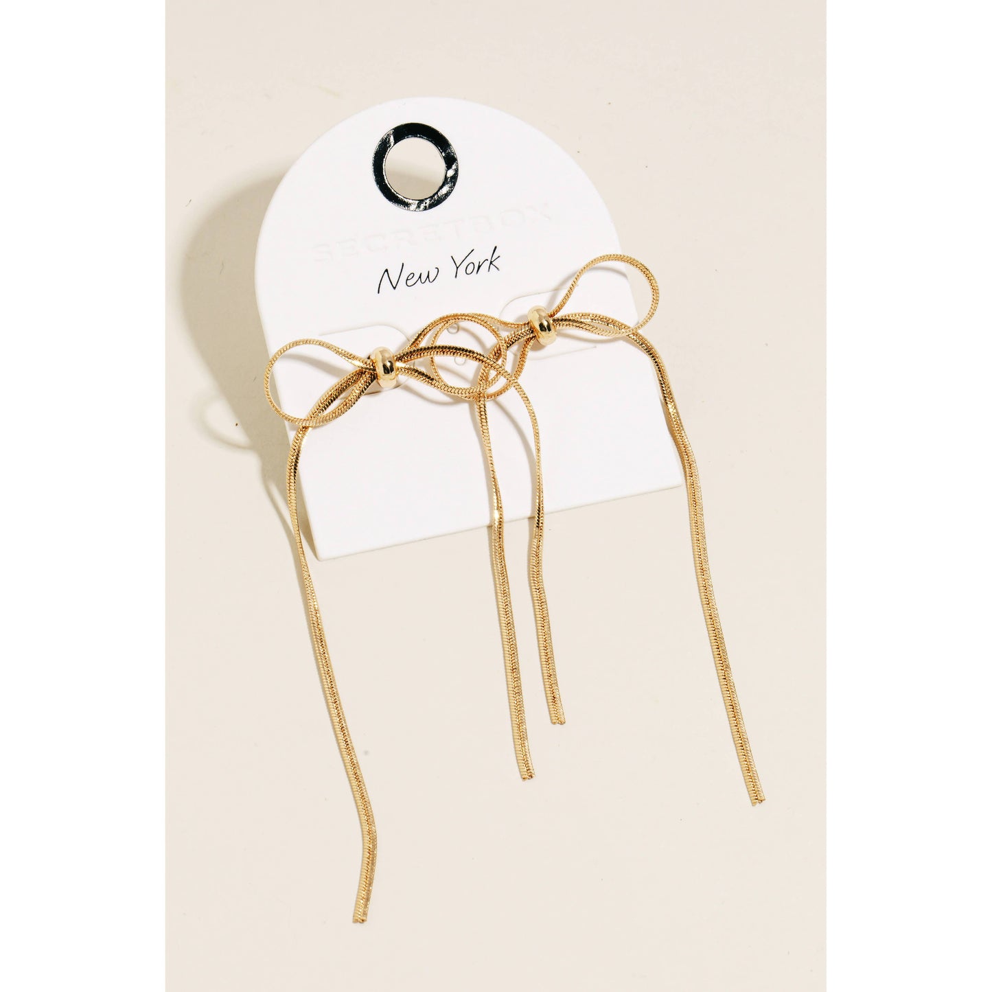 Long Metallic Ribbon Bow Stud Earrings: GD