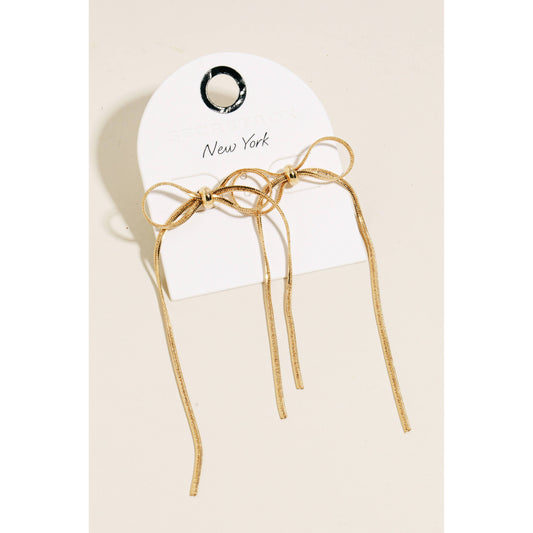 Long Metallic Ribbon Bow Stud Earrings: GD