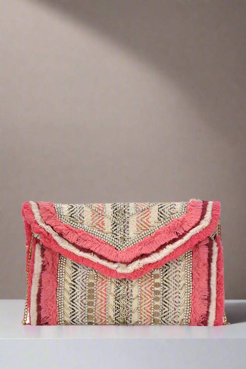 AIN15 Summer Sherbert Beaded Clutch With Chain Strap