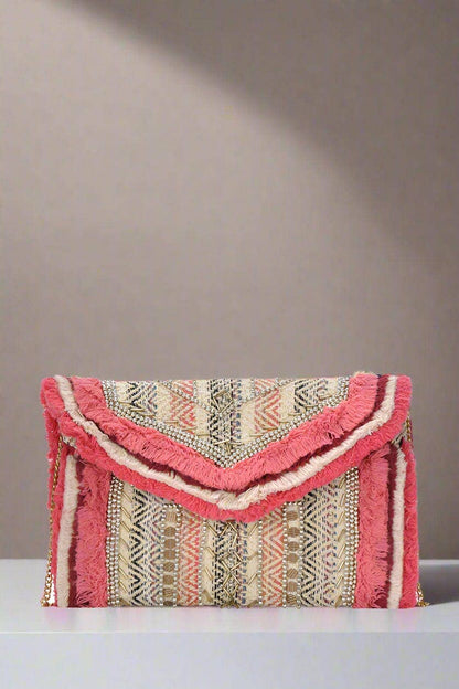 AIN15 Summer Sherbert Beaded Clutch With Chain Strap