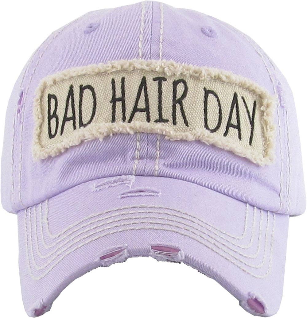 KBV1073 'BAD HAIR DAY' Distressed Cotton Cap: Hot Pink
