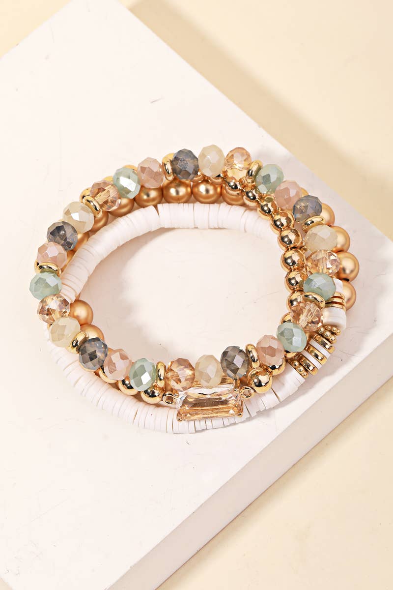 Assorted Ball Beaded Stackable Bracelet Set: HPINK