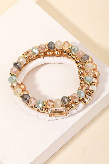 Assorted Ball Beaded Stackable Bracelet Set: HPINK