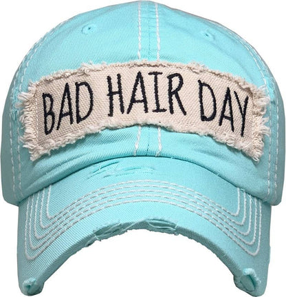 KBV1073 'BAD HAIR DAY' Distressed Cotton Cap: Hot Pink