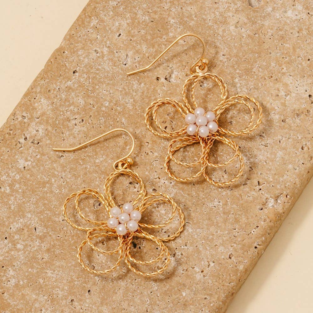 Pearl Cluster Studs Wire Flower Dangle Earrings: GDCRM