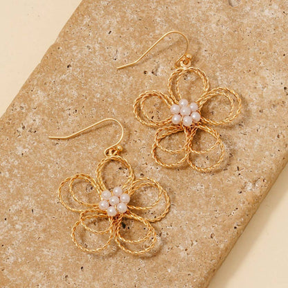 Pearl Cluster Studs Wire Flower Dangle Earrings: GDCRM