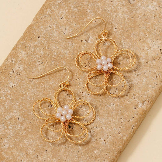 Pearl Cluster Studs Wire Flower Dangle Earrings: GDCRM