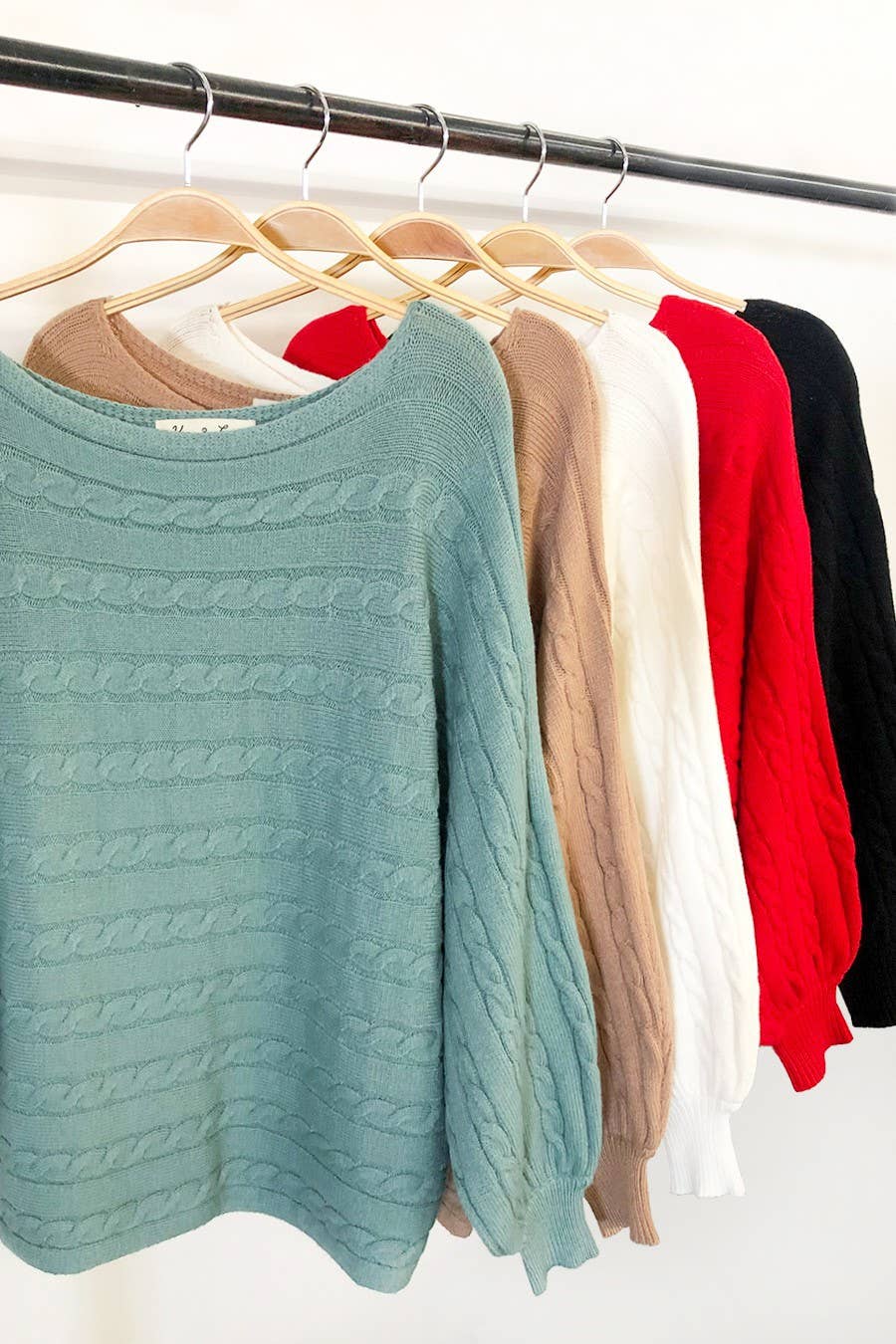 Boat Neck Dolman Sleeves Cable Knitted Sweater VT31753: GREEN / M