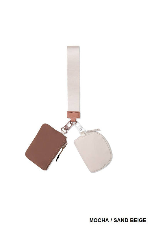 ,.._ SI-26443 Dual Pouch Wristlet Keychain Wallet: MOCHA/SAND BEIGE-173276 / OS