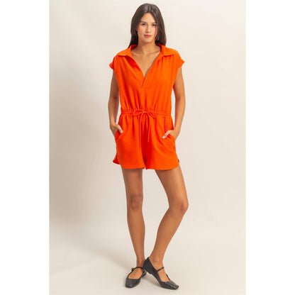 DZ25C253-Collared Romper with Buttonless Placket: BLACK / S-M-L(2-2-2)