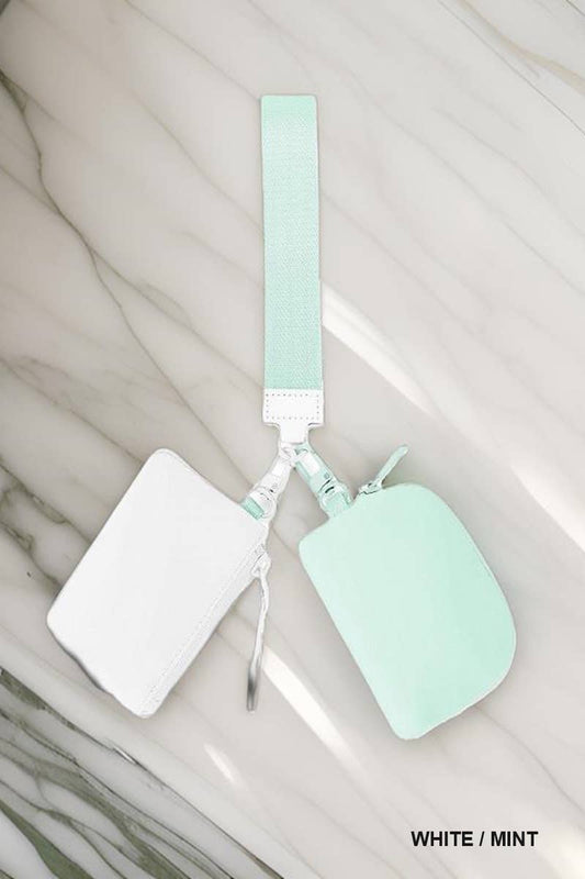 ,.._ SI-26443 Dual Pouch Wristlet Keychain Wallet: WHITE/MINT-169228 / OS