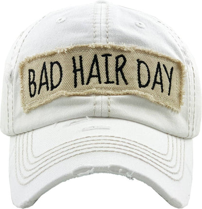 KBV1073 'BAD HAIR DAY' Distressed Cotton Cap: Hot Pink