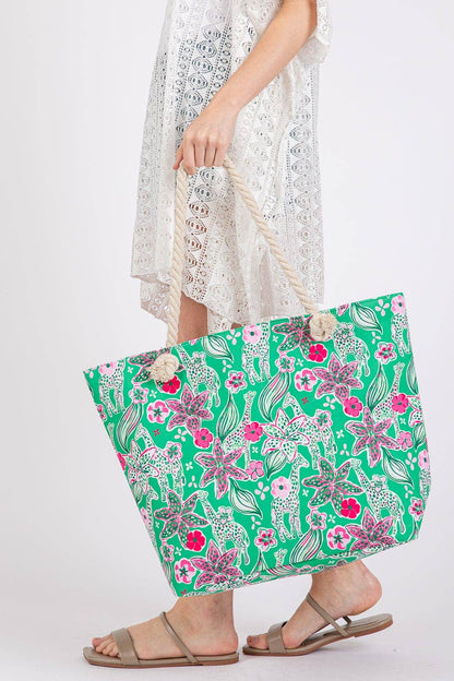 MB0311 Flower Print Rope Strap Tote Bag