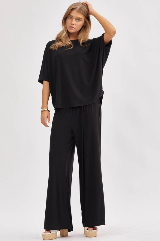 Flowy Top + Wide Leg Set TRVSET-COASTAL: Black / M