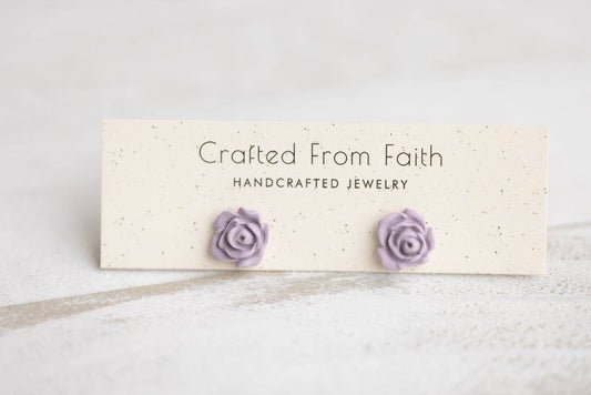 Embossed Floral Studs: Rose - Dusty Lavendar