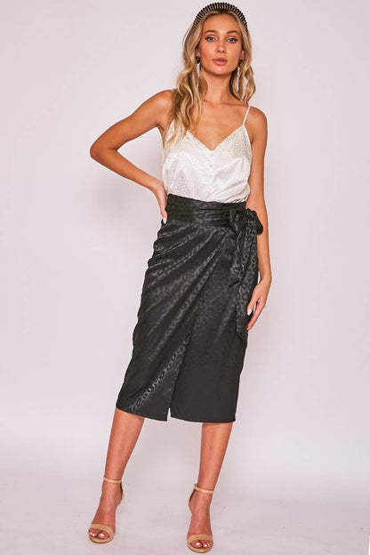 Jacquard Leopard Print Wrap Midi Skirt VS30900A: Mocha / M
