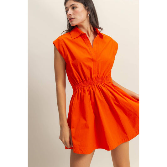 DZ25C151-Flirty Collared Mini Dress: TOMATO / S-M-L(2-2-2)