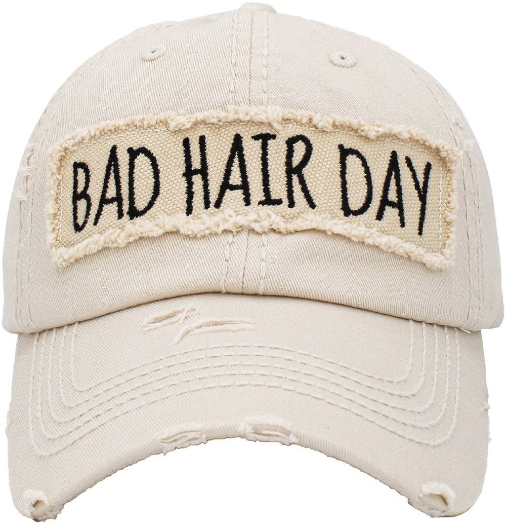 KBV1073 'BAD HAIR DAY' Distressed Cotton Cap: Hot Pink