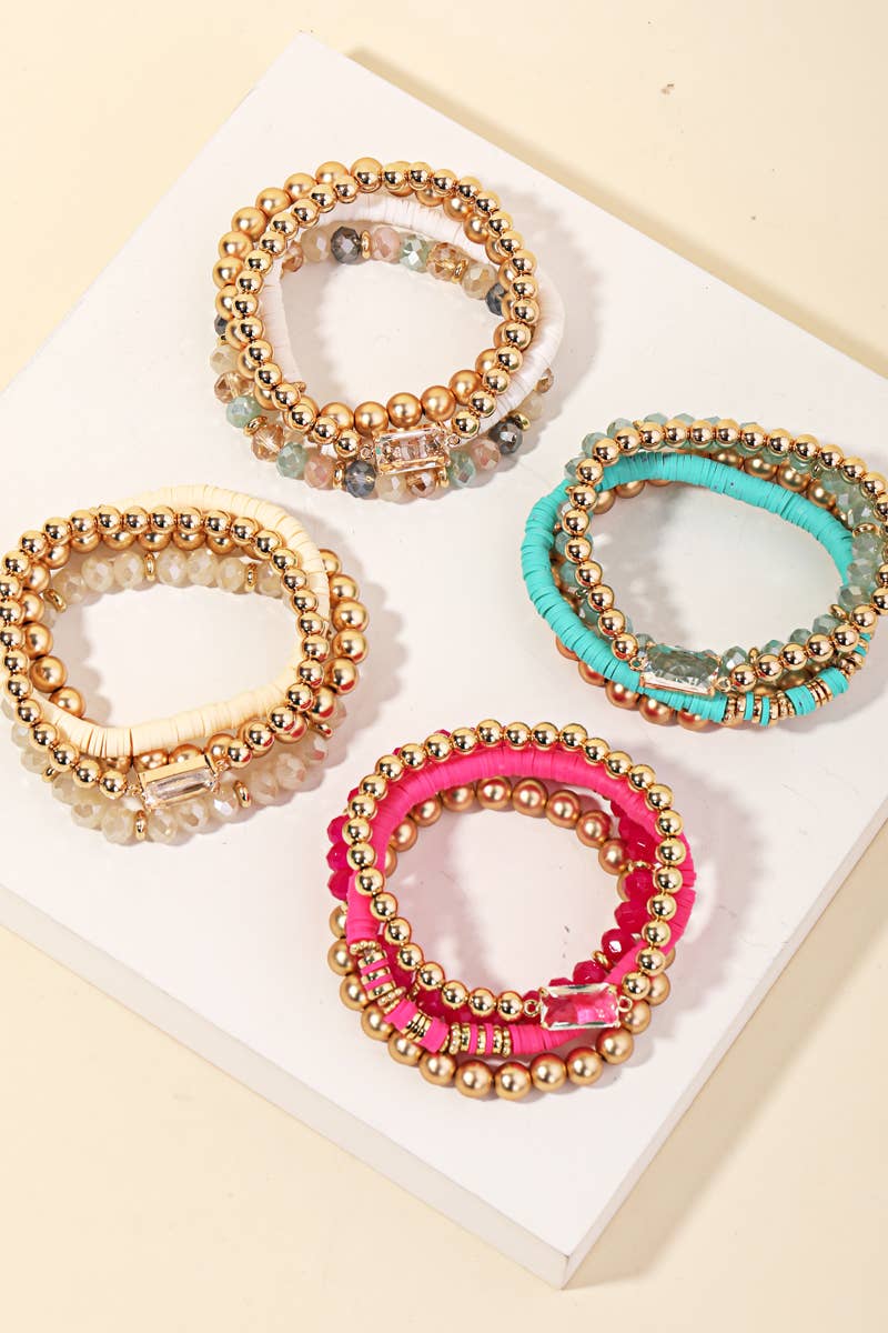 Assorted Ball Beaded Stackable Bracelet Set: HPINK