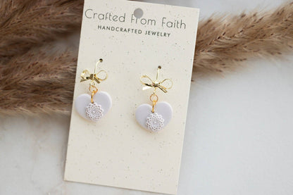 Minimalist Bow Heart Dangles: Love Bird